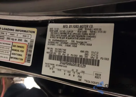 2013 Ford Fusion Se from USA, damaged, VIN 3FA6P0HR6DR185529